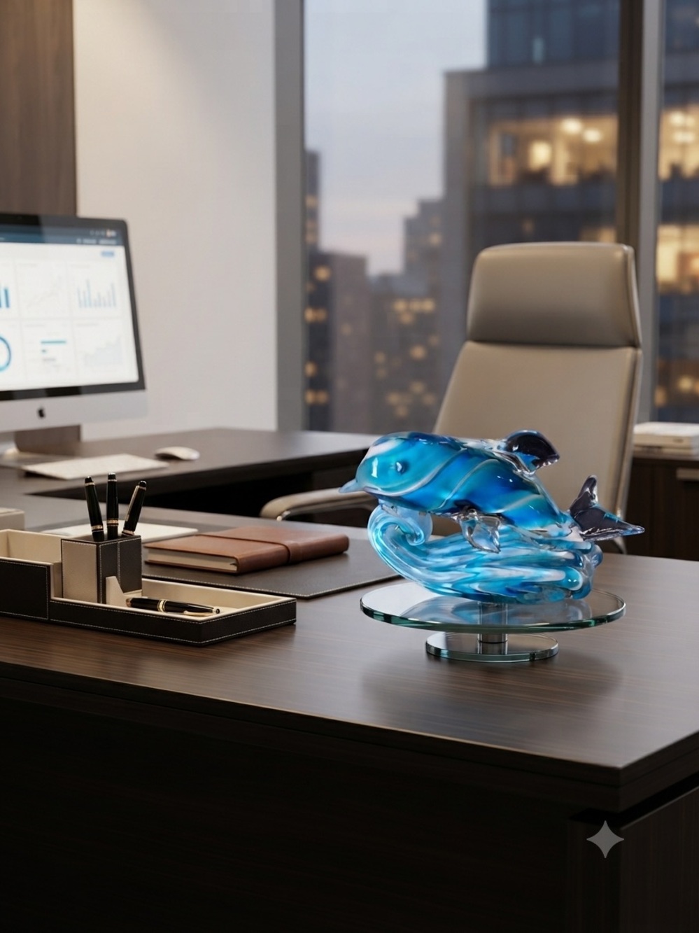 Vintage Hand blown Blue Glass Dolphin Sculpture - Decorative Home Art